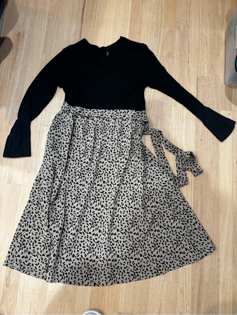& Other Stories Black Top with Cream and Black Printed Midi Skirt